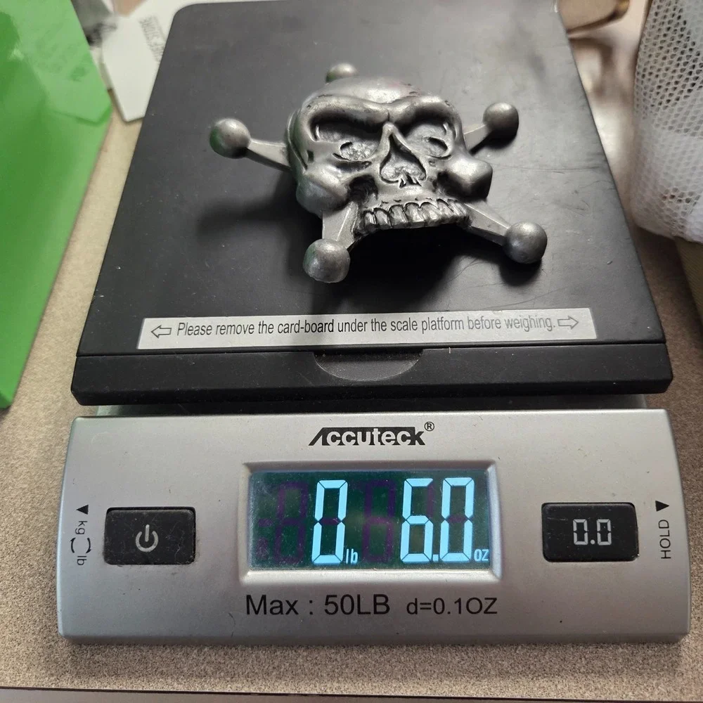 Heavy‎ Metal Mfg. USA Skull 5 Point Star Pirate Belt Buckle 3D Biker Rock Grunge